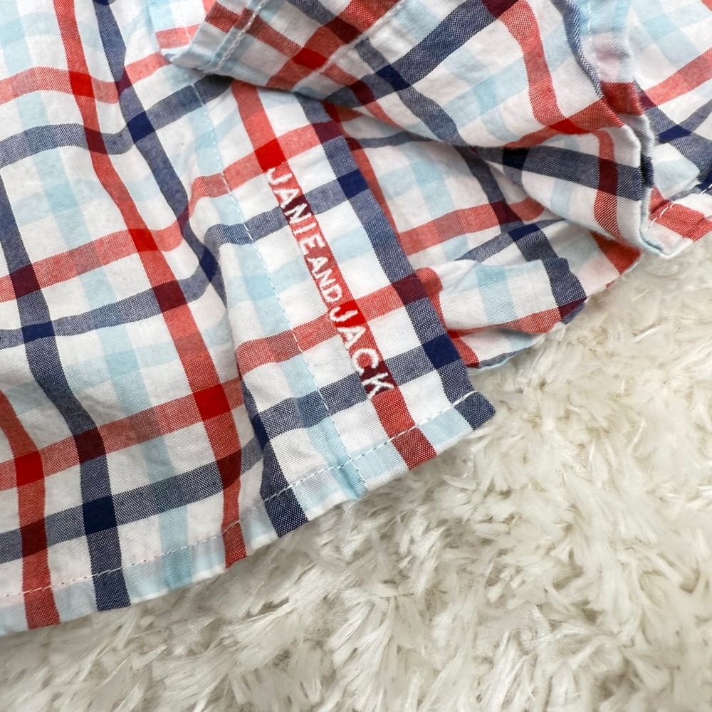Janie & Jack Boy's 14 Red Blue Plaid SS Button Shirt Patriotic American Poplin - Picture 4 of 11